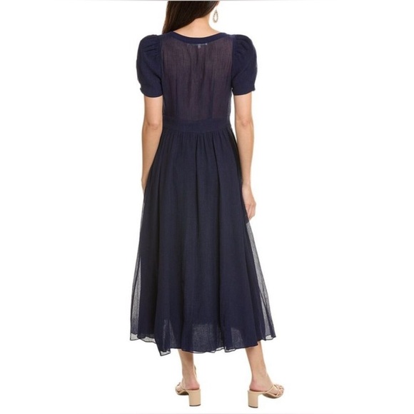 LoveShackFancy Blue Midi long Dress hutchinson silk crepe shirred flowy size 0 - Picture 6 of 10
